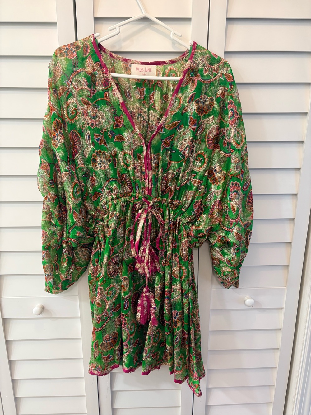 Miss June Paris Metallic Green Paisley Dress